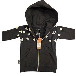 Moi Kids Shark Fin Design Hoodie 12-18M Organic Cotton Zip-up NWT Trendy Black